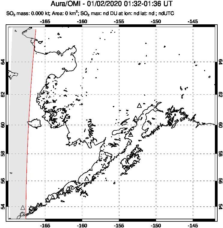 A sulfur dioxide image over Alaska, USA on Jan 02, 2020.