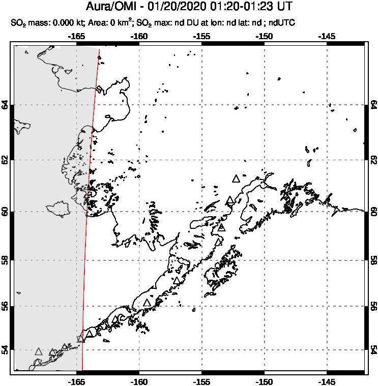 A sulfur dioxide image over Alaska, USA on Jan 20, 2020.