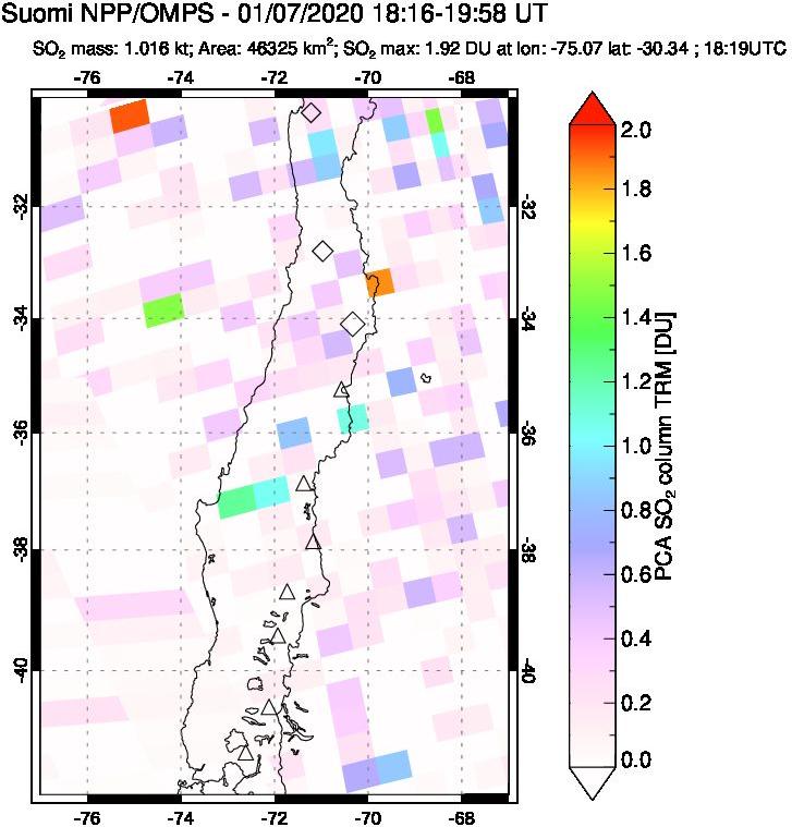 A sulfur dioxide image over Central Chile on Jan 07, 2020.
