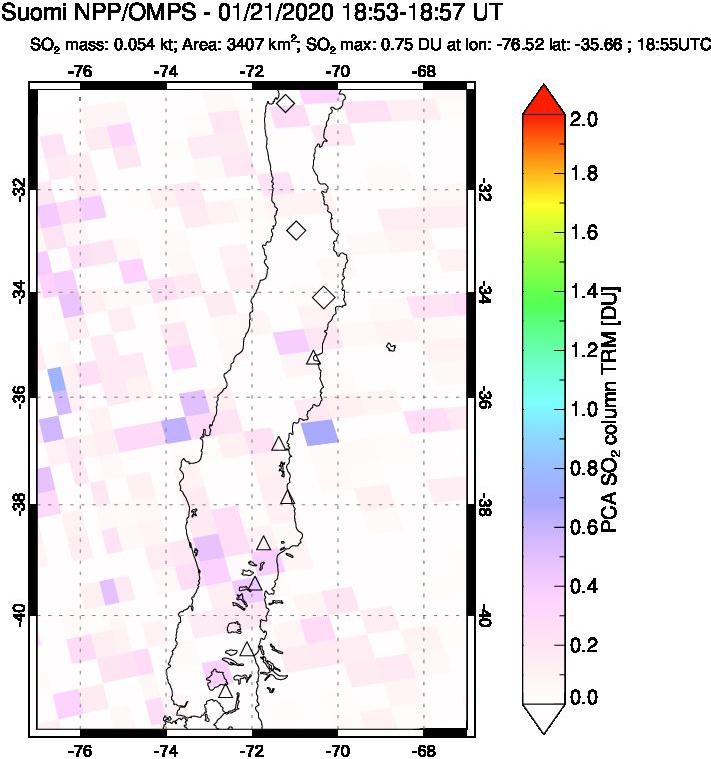 A sulfur dioxide image over Central Chile on Jan 21, 2020.