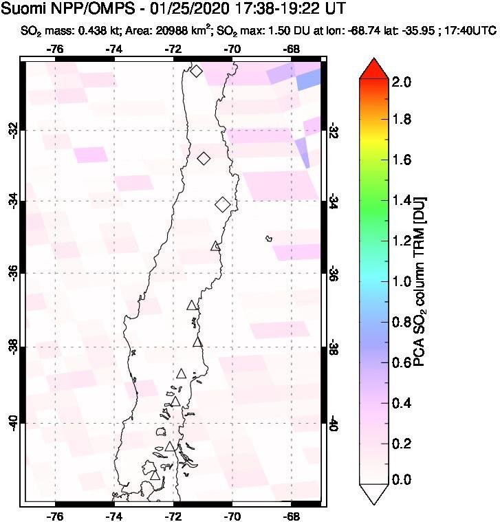 A sulfur dioxide image over Central Chile on Jan 25, 2020.
