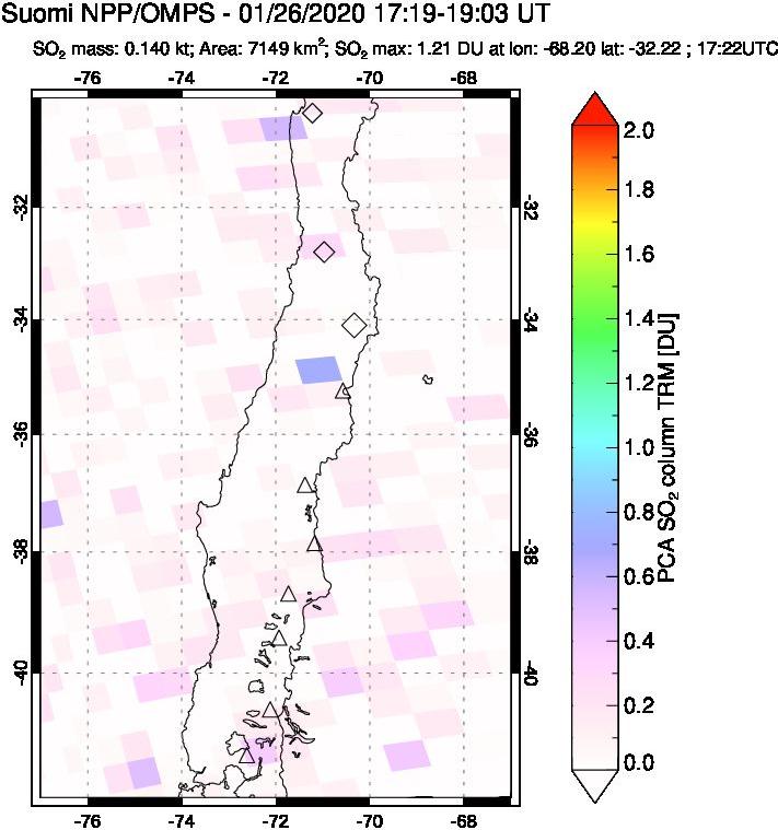 A sulfur dioxide image over Central Chile on Jan 26, 2020.