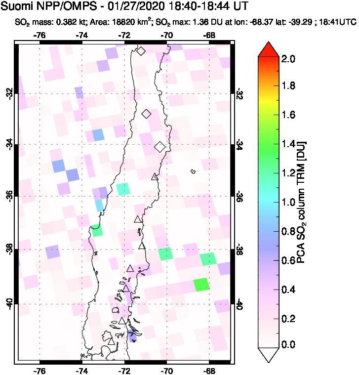 A sulfur dioxide image over Central Chile on Jan 27, 2020.