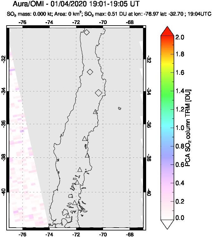 A sulfur dioxide image over Central Chile on Jan 04, 2020.