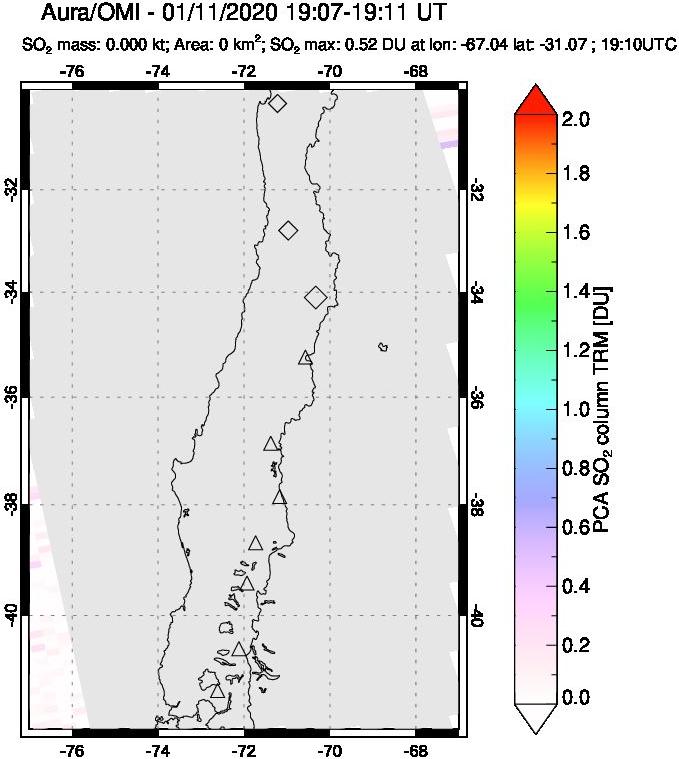 A sulfur dioxide image over Central Chile on Jan 11, 2020.