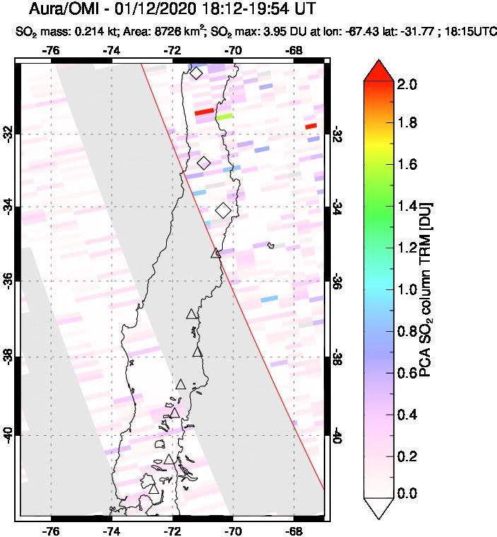 A sulfur dioxide image over Central Chile on Jan 12, 2020.