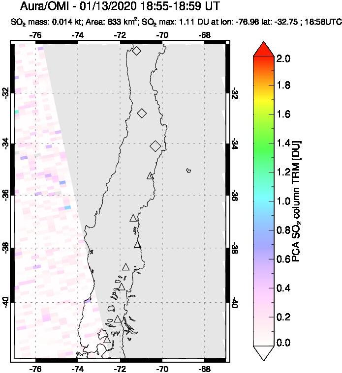 A sulfur dioxide image over Central Chile on Jan 13, 2020.