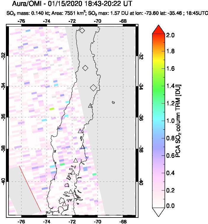 A sulfur dioxide image over Central Chile on Jan 15, 2020.