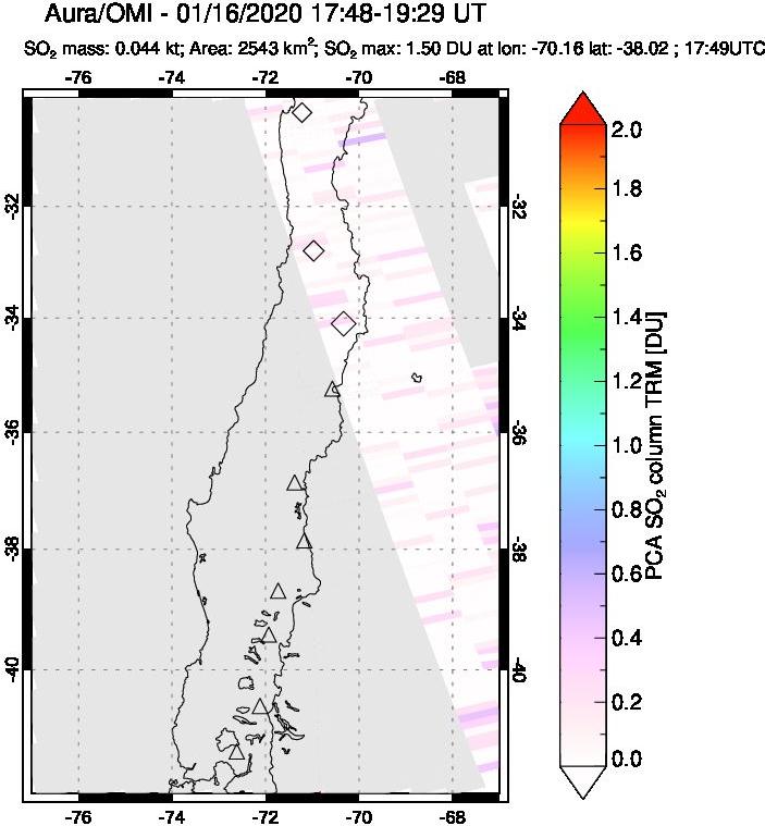 A sulfur dioxide image over Central Chile on Jan 16, 2020.