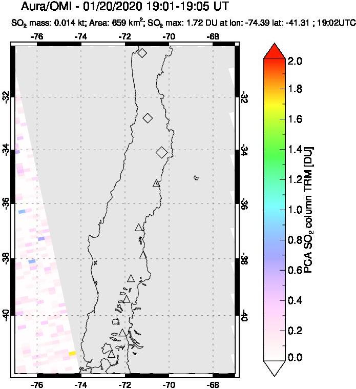 A sulfur dioxide image over Central Chile on Jan 20, 2020.