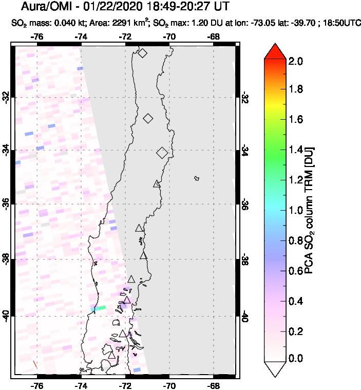 A sulfur dioxide image over Central Chile on Jan 22, 2020.