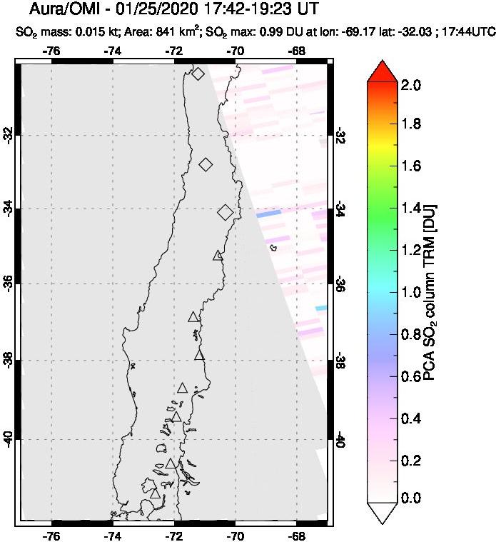 A sulfur dioxide image over Central Chile on Jan 25, 2020.
