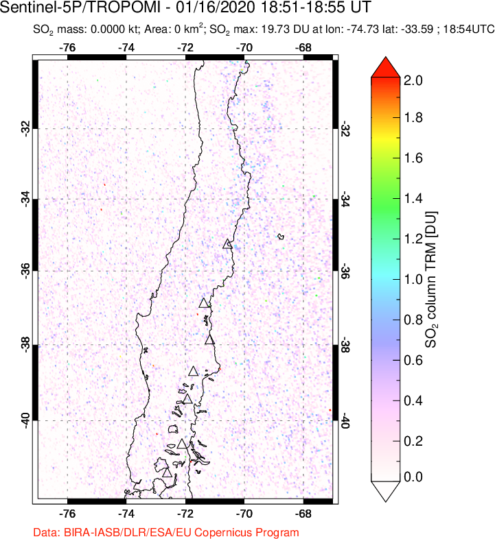 A sulfur dioxide image over Central Chile on Jan 16, 2020.