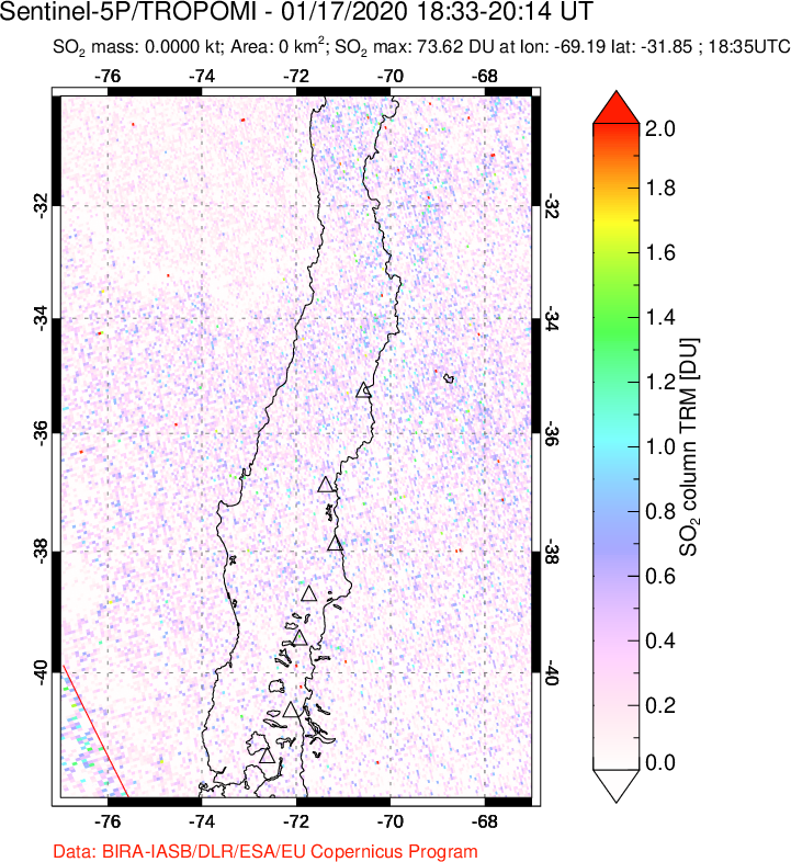 A sulfur dioxide image over Central Chile on Jan 17, 2020.