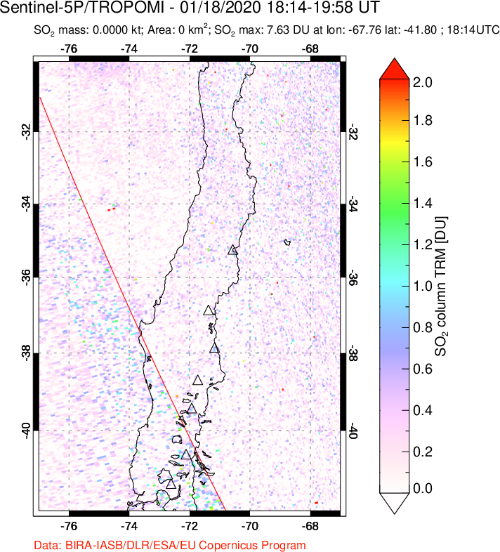 A sulfur dioxide image over Central Chile on Jan 18, 2020.