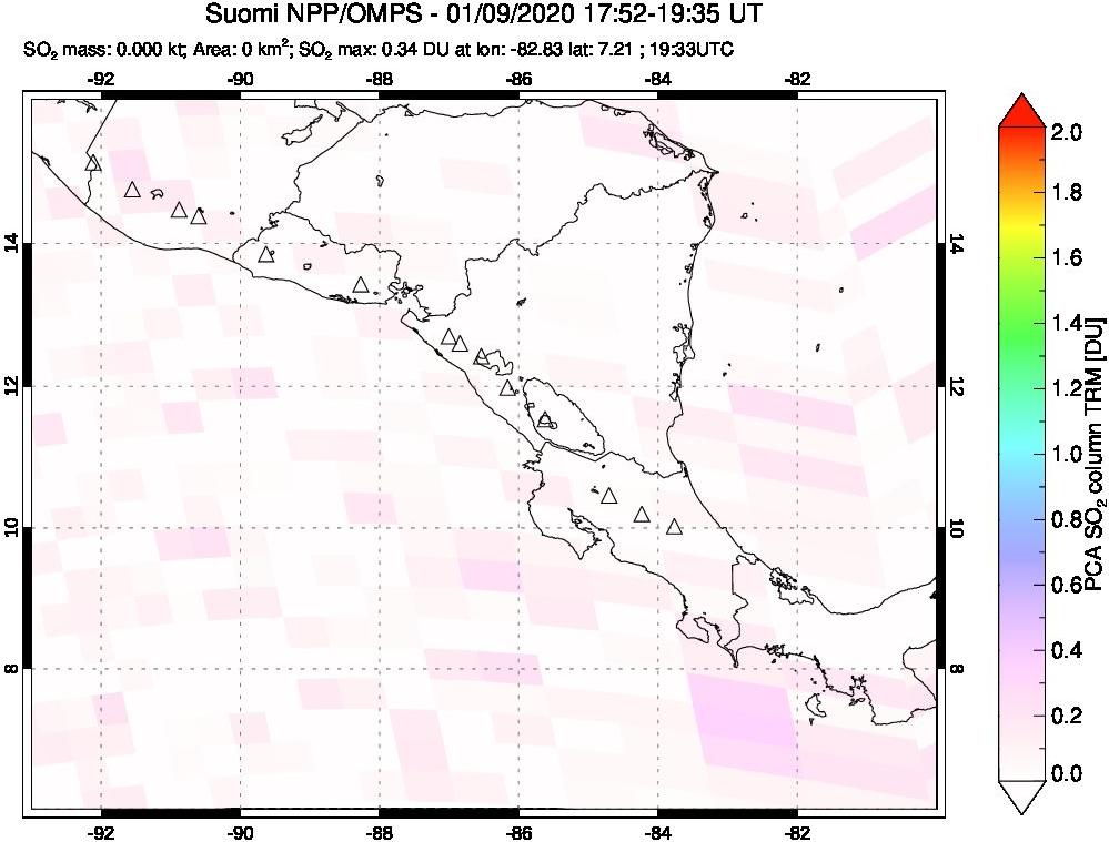 A sulfur dioxide image over Central America on Jan 09, 2020.
