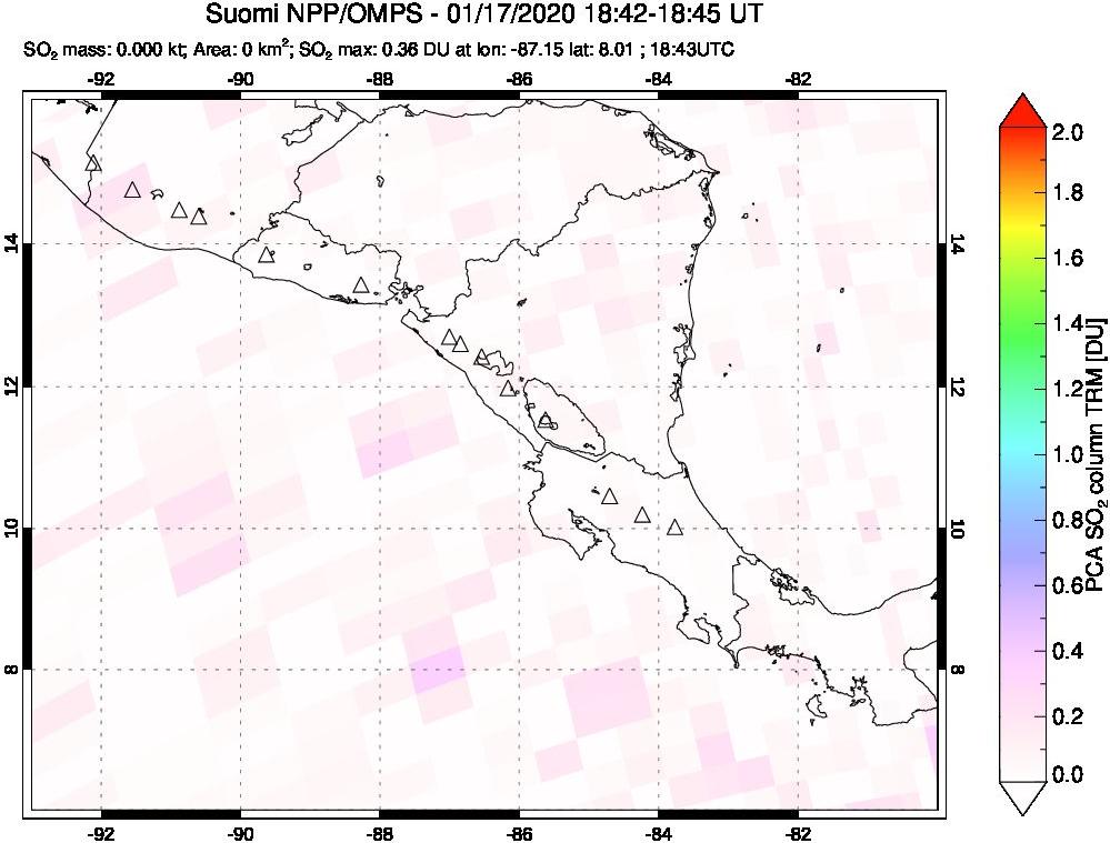 A sulfur dioxide image over Central America on Jan 17, 2020.