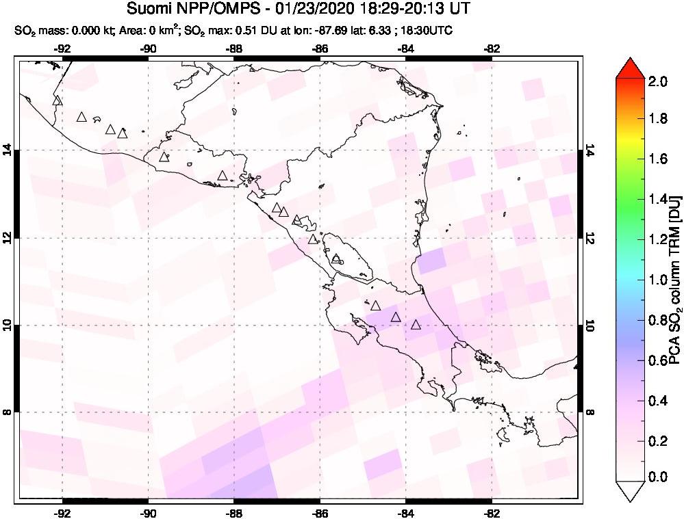 A sulfur dioxide image over Central America on Jan 23, 2020.