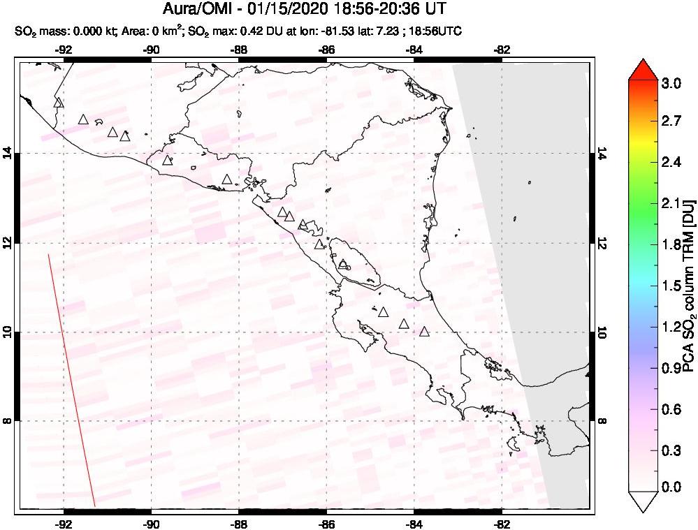 A sulfur dioxide image over Central America on Jan 15, 2020.