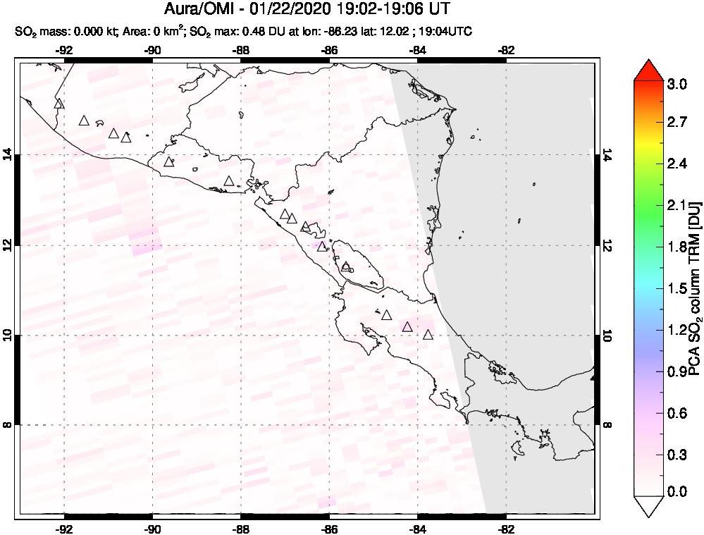 A sulfur dioxide image over Central America on Jan 22, 2020.