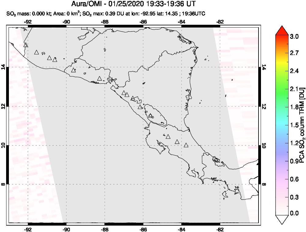 A sulfur dioxide image over Central America on Jan 25, 2020.
