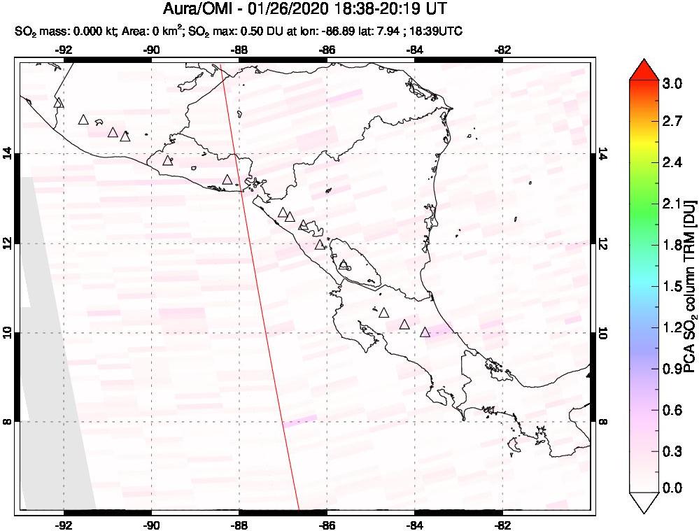 A sulfur dioxide image over Central America on Jan 26, 2020.
