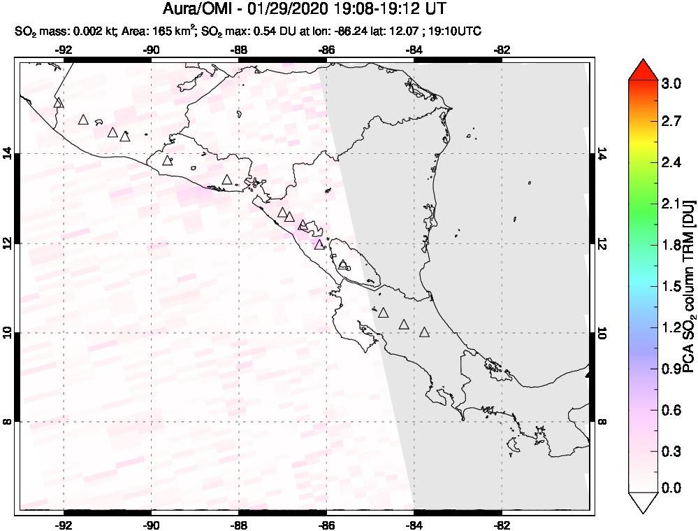 A sulfur dioxide image over Central America on Jan 29, 2020.