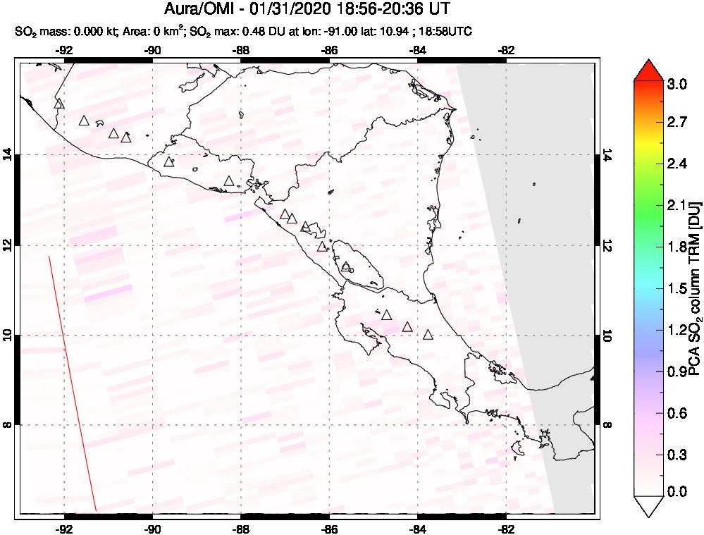 A sulfur dioxide image over Central America on Jan 31, 2020.