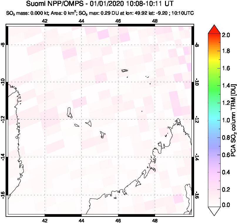 A sulfur dioxide image over Comoro Islands on Jan 01, 2020.