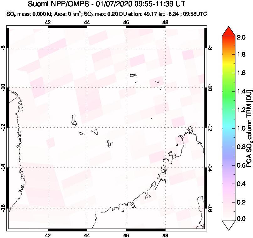 A sulfur dioxide image over Comoro Islands on Jan 07, 2020.