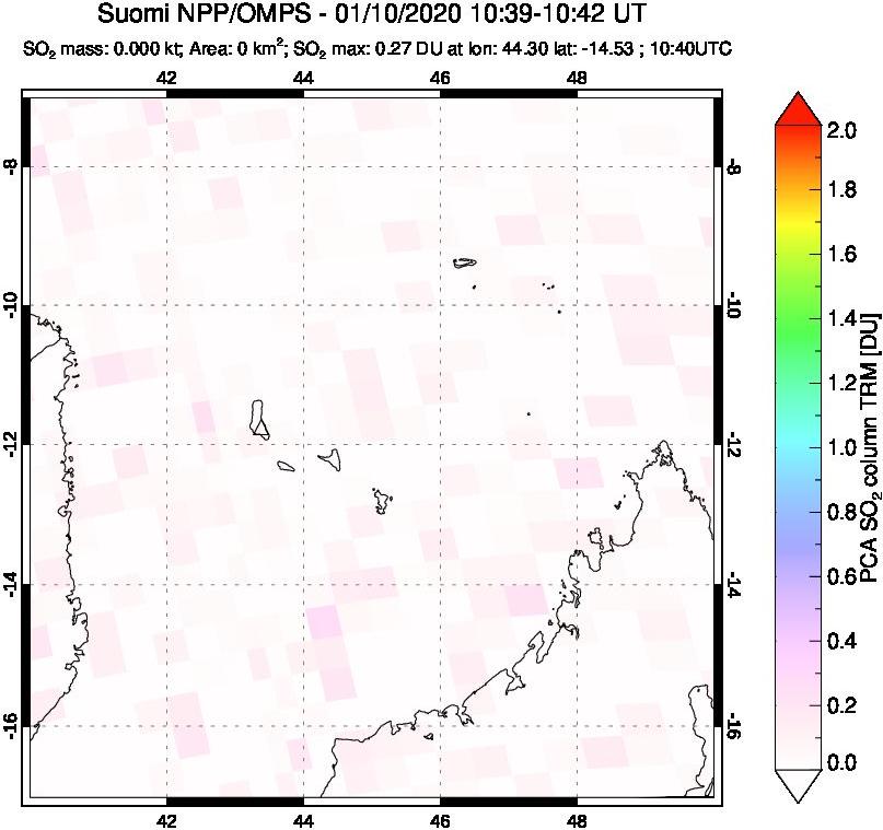 A sulfur dioxide image over Comoro Islands on Jan 10, 2020.