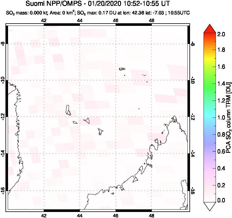 A sulfur dioxide image over Comoro Islands on Jan 20, 2020.