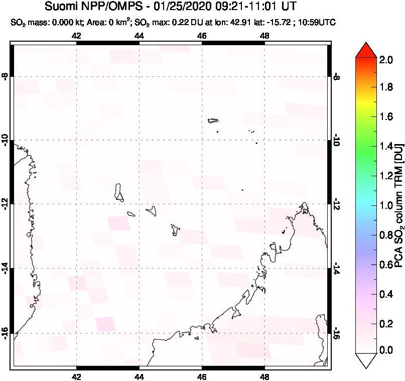 A sulfur dioxide image over Comoro Islands on Jan 25, 2020.