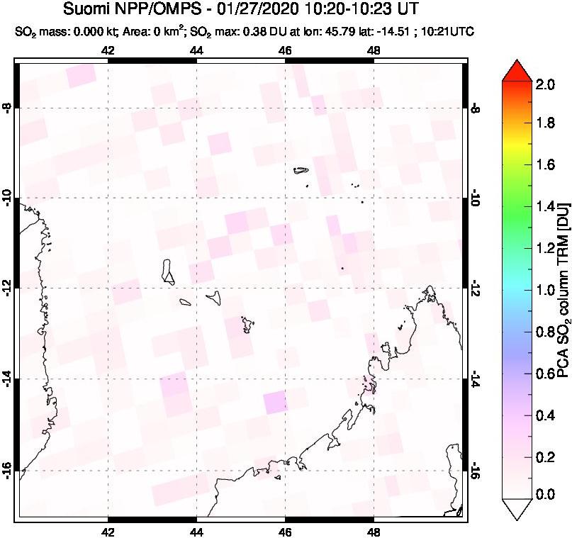 A sulfur dioxide image over Comoro Islands on Jan 27, 2020.