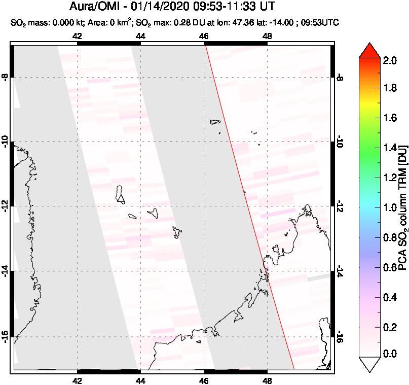 A sulfur dioxide image over Comoro Islands on Jan 14, 2020.