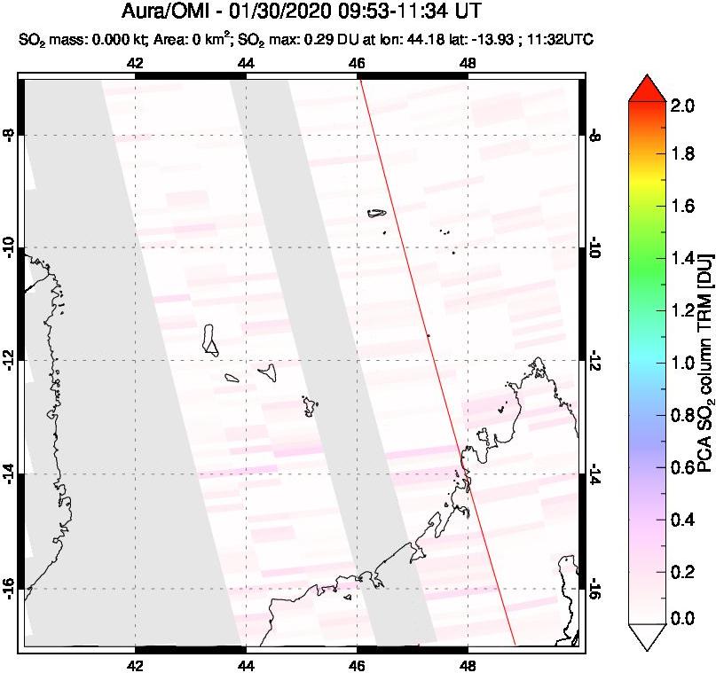 A sulfur dioxide image over Comoro Islands on Jan 30, 2020.