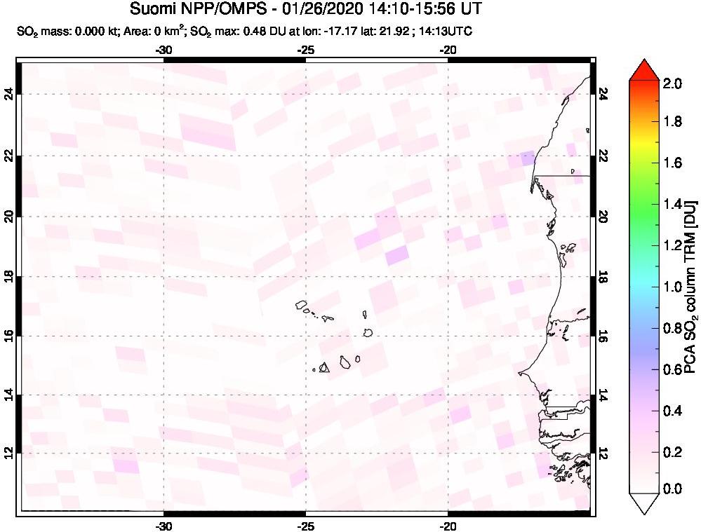 A sulfur dioxide image over Cape Verde Islands on Jan 26, 2020.