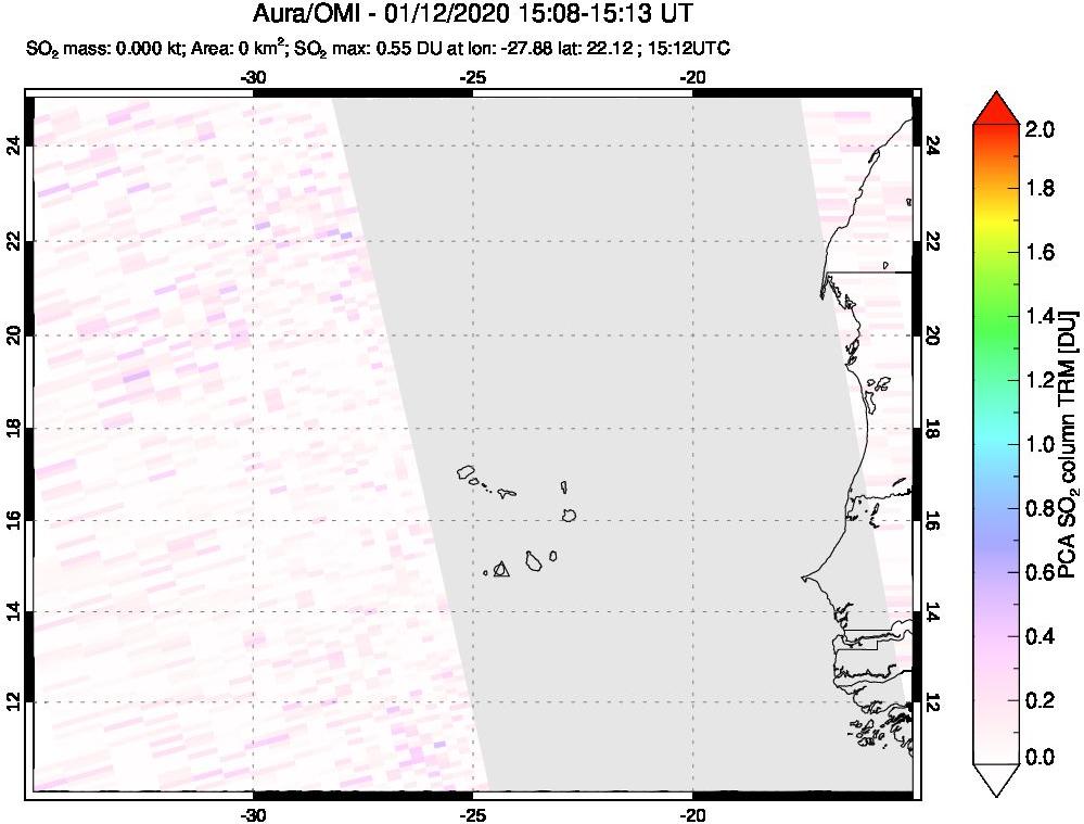 A sulfur dioxide image over Cape Verde Islands on Jan 12, 2020.