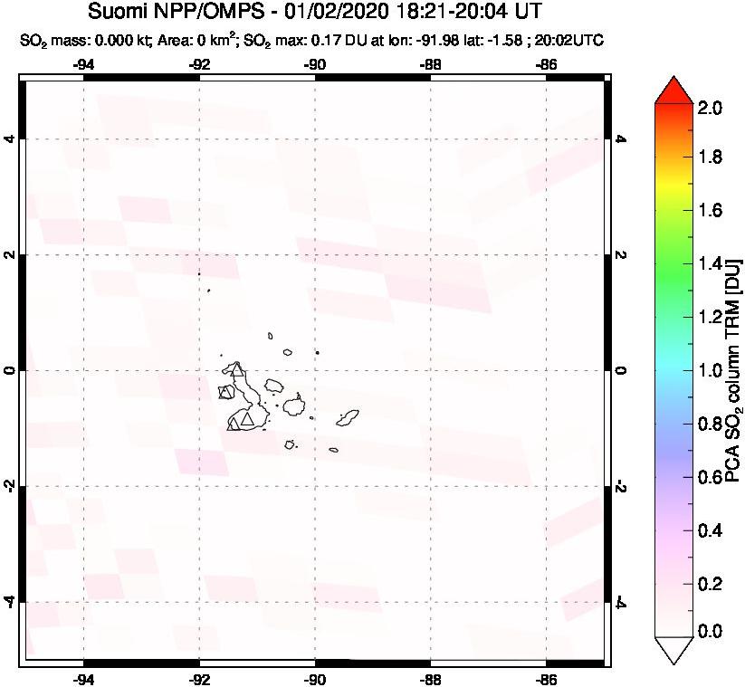 A sulfur dioxide image over Galápagos Islands on Jan 02, 2020.
