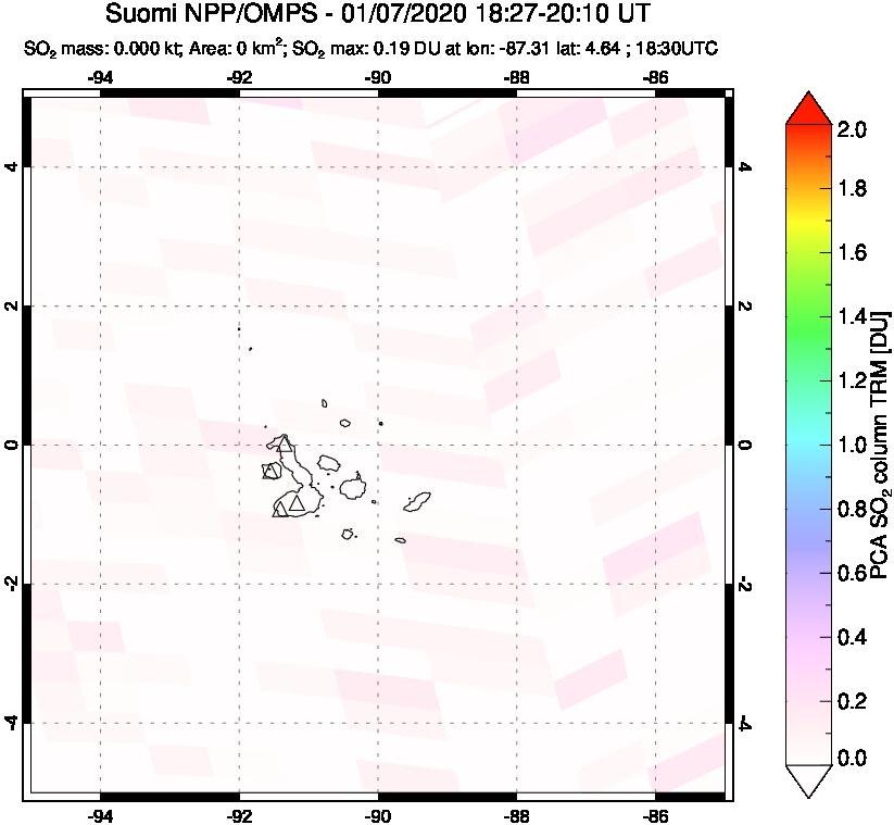A sulfur dioxide image over Galápagos Islands on Jan 07, 2020.