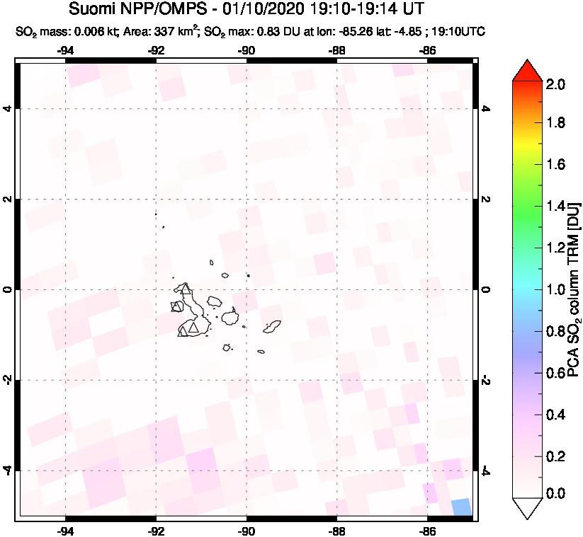 A sulfur dioxide image over Galápagos Islands on Jan 10, 2020.