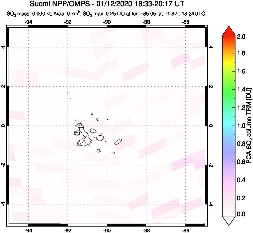 A sulfur dioxide image over Galápagos Islands on Jan 12, 2020.