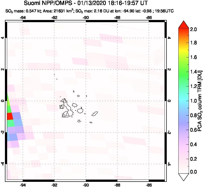 A sulfur dioxide image over Galápagos Islands on Jan 13, 2020.