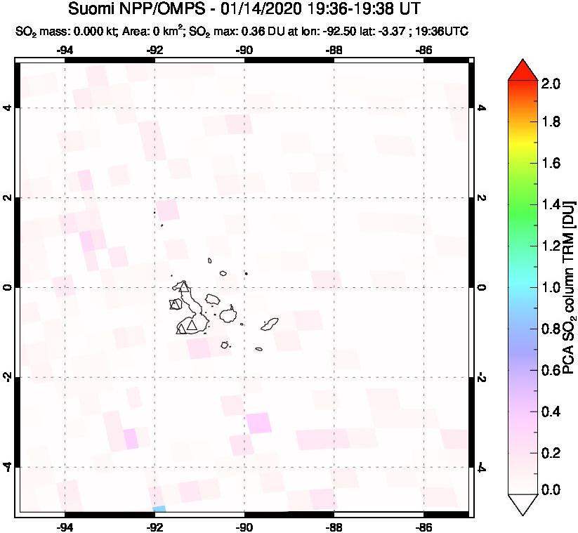 A sulfur dioxide image over Galápagos Islands on Jan 14, 2020.
