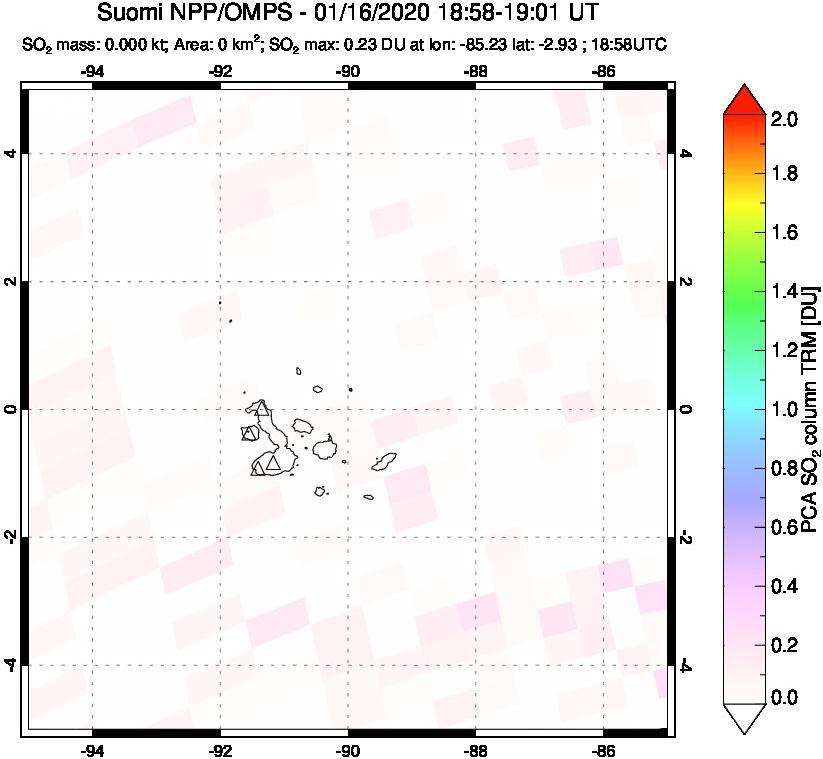 A sulfur dioxide image over Galápagos Islands on Jan 16, 2020.