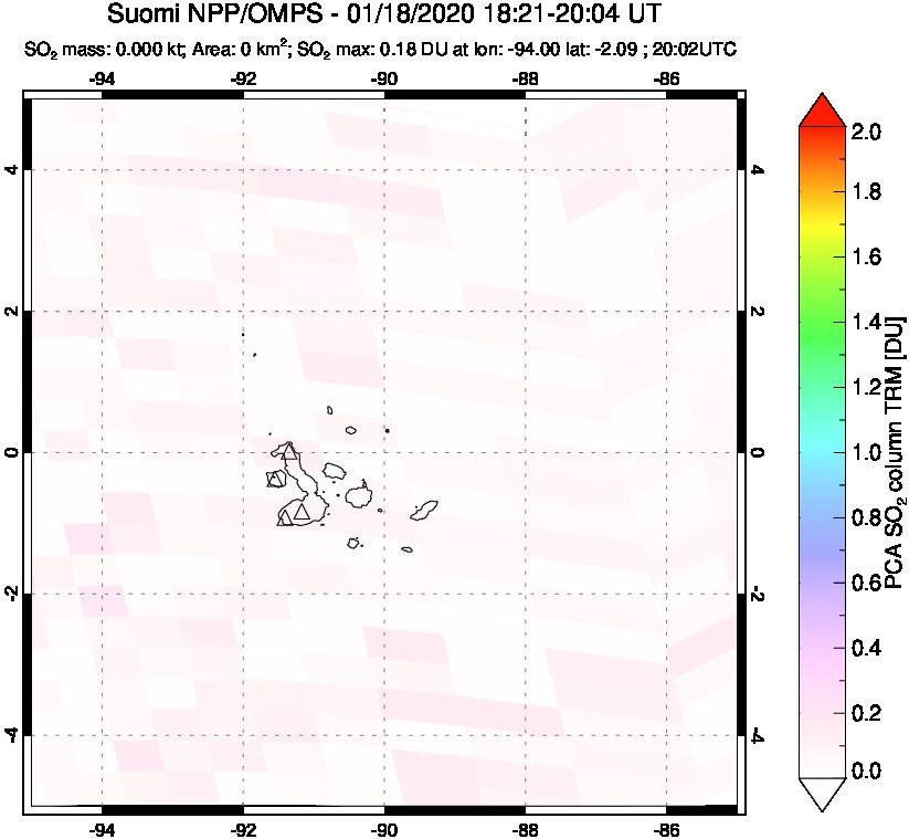 A sulfur dioxide image over Galápagos Islands on Jan 18, 2020.