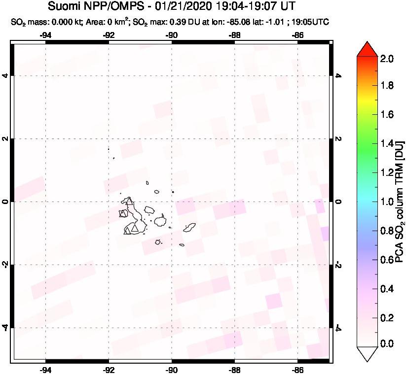 A sulfur dioxide image over Galápagos Islands on Jan 21, 2020.