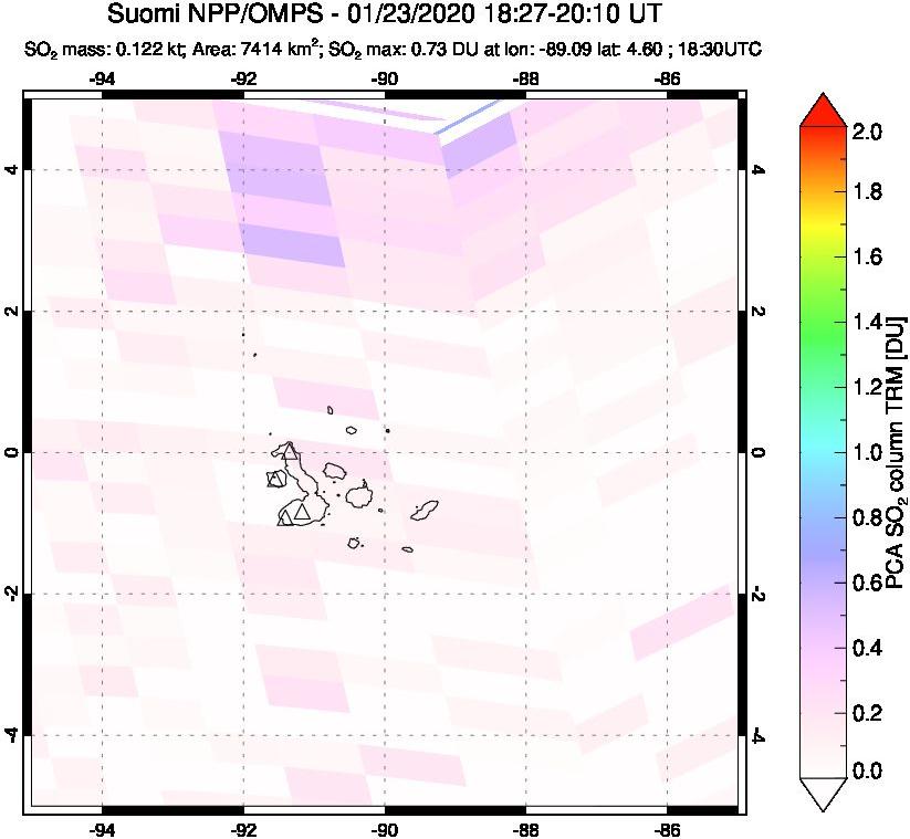 A sulfur dioxide image over Galápagos Islands on Jan 23, 2020.