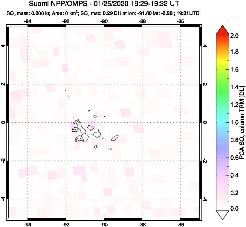 A sulfur dioxide image over Galápagos Islands on Jan 25, 2020.