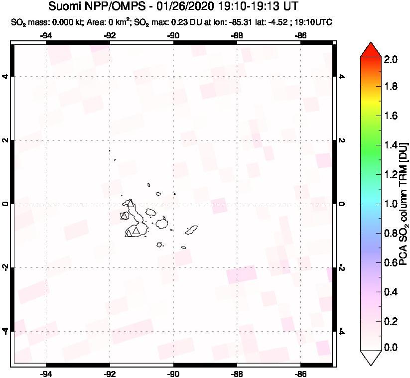 A sulfur dioxide image over Galápagos Islands on Jan 26, 2020.